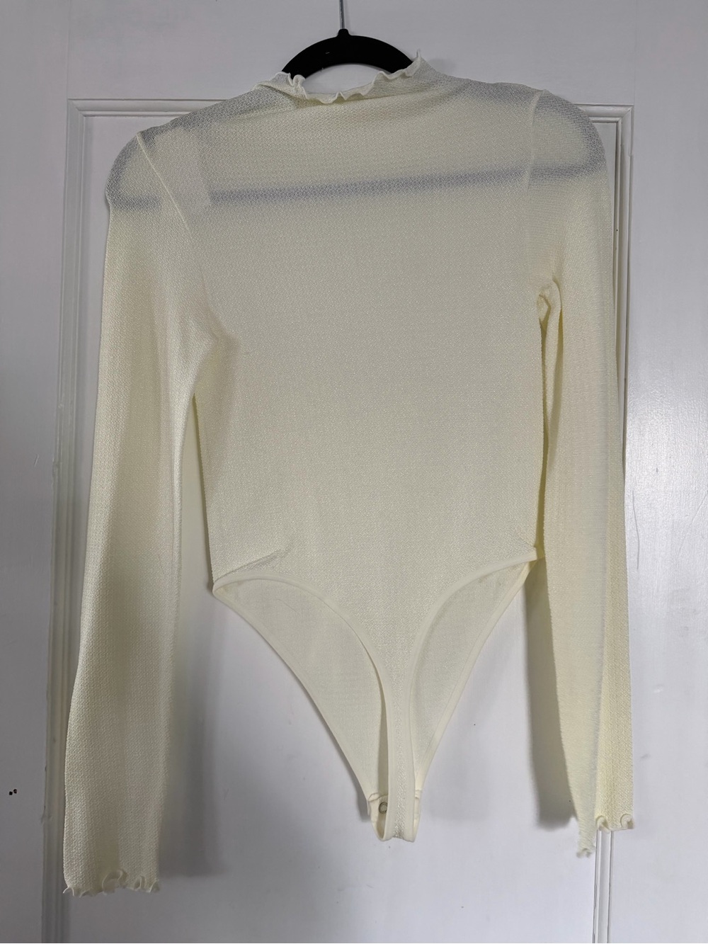 Altar’d State Women's Cream Long-Sleeve Ruffle Mock Neck Bodysuit